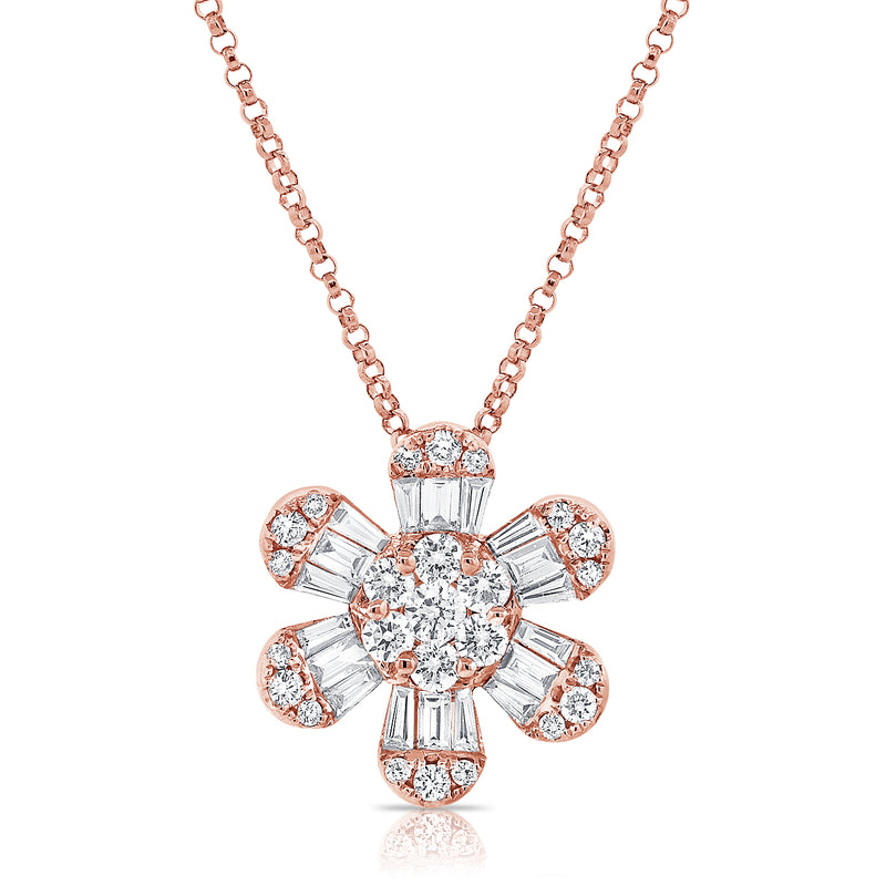 14K Yellow Gold Diamond Flower Necklace