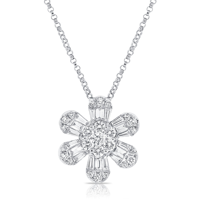 14K Yellow Gold Diamond Flower Necklace-Necklaces-Maurice's Jewelers-WHITE GOLD-