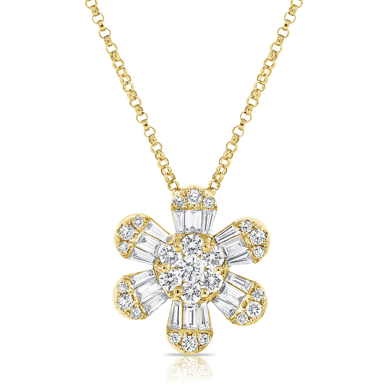 14K Yellow Gold Diamond Flower Necklace