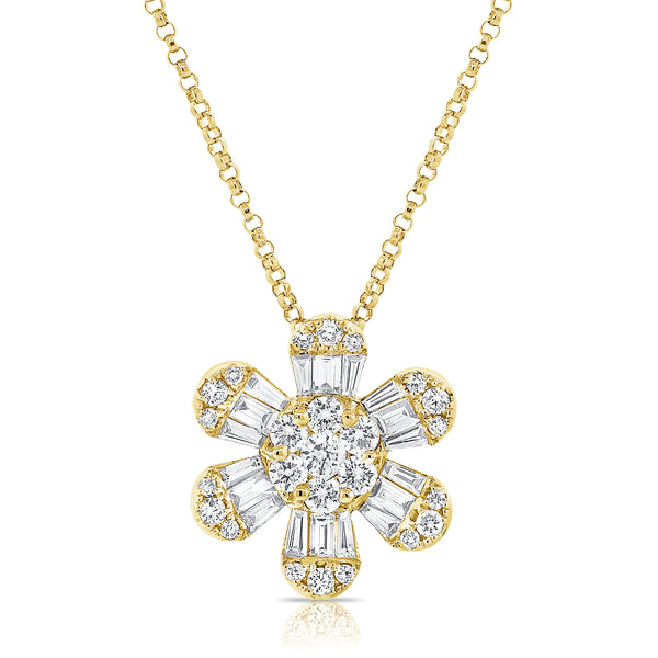 14K White Gold Diamond Flower Necklace