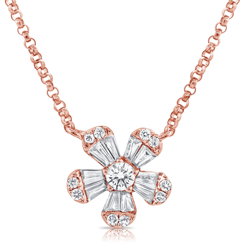 14K Yellow Gold Diamond Small Flower Necklace-Necklaces-aaron jewelry-ROSE GOLD-
