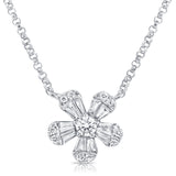 14K Yellow Gold Diamond Small Flower Necklace-Necklaces-aaron jewelry-WHITE GOLD-