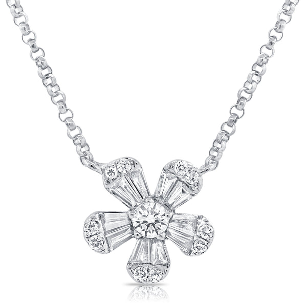 14K Yellow Gold Diamond Small Flower Necklace