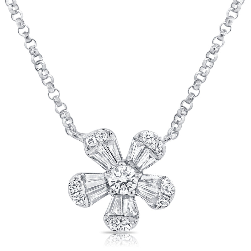 14K Yellow Gold Diamond Small Flower Necklace-Necklaces-aaron jewelry-WHITE GOLD-
