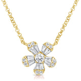 14K Yellow Gold Diamond Small Flower Necklace-Necklaces-aaron jewelry-YELLOW GOLD-