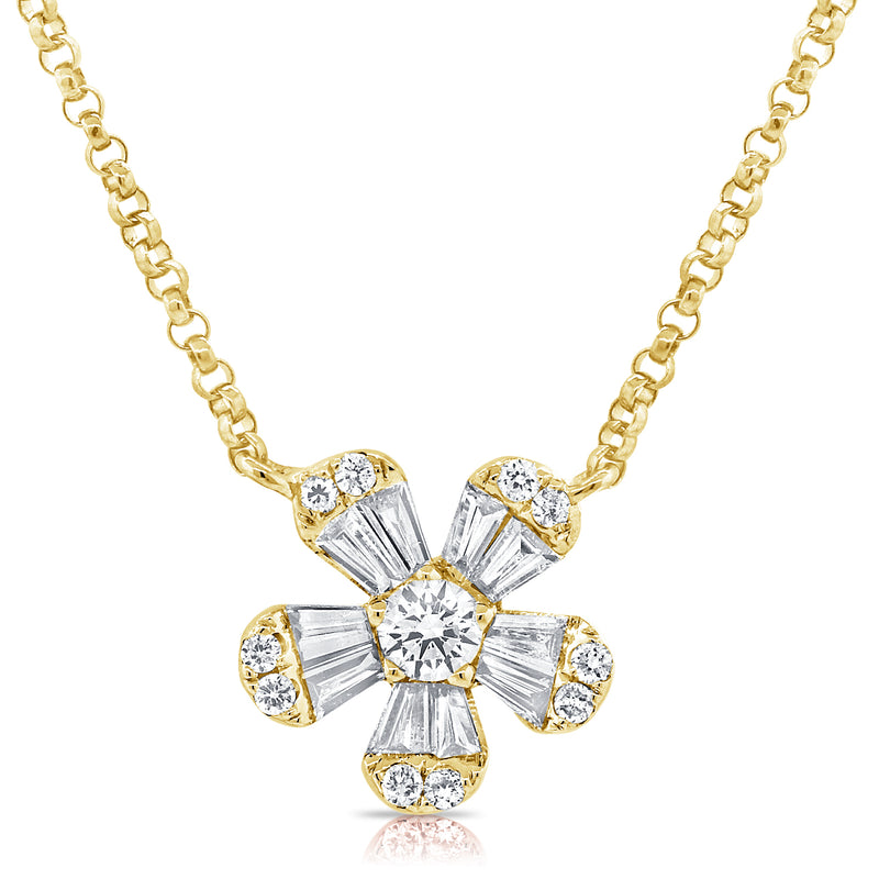 14K Yellow Gold Diamond Small Flower Necklace-Necklaces-aaron jewelry-YELLOW GOLD-