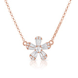 14K White Gold Diamond Petite Flower Necklace-Necklaces-aaron jewelry-ROSE GOLD-