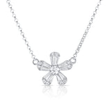 14K Yellow Gold Diamond Petite Flower Necklace-Necklaces-aaron jewelry-WHITE GOLD-