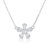 14K White Gold Diamond Petite Flower Necklace