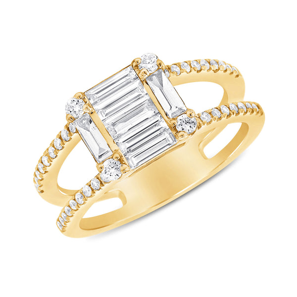 14K Yellow Gold Diamond Cluster Split Ring-Rings-aaron jewelry-