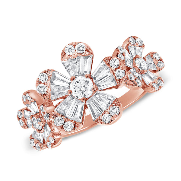 14K Rose Gold Diamond Triple Baguette Flower Ring-Rings-Maurice's Jewelers-Rose Gold-