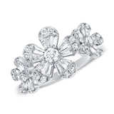 14K White Gold Diamond Triple Baguette Flower Ring-Rings-aaron jewelry-White Gold-