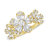 14K Yellow Gold Diamond Triple Baguette Flower Ring-Rings-aaron jewelry-Yellow Gold-