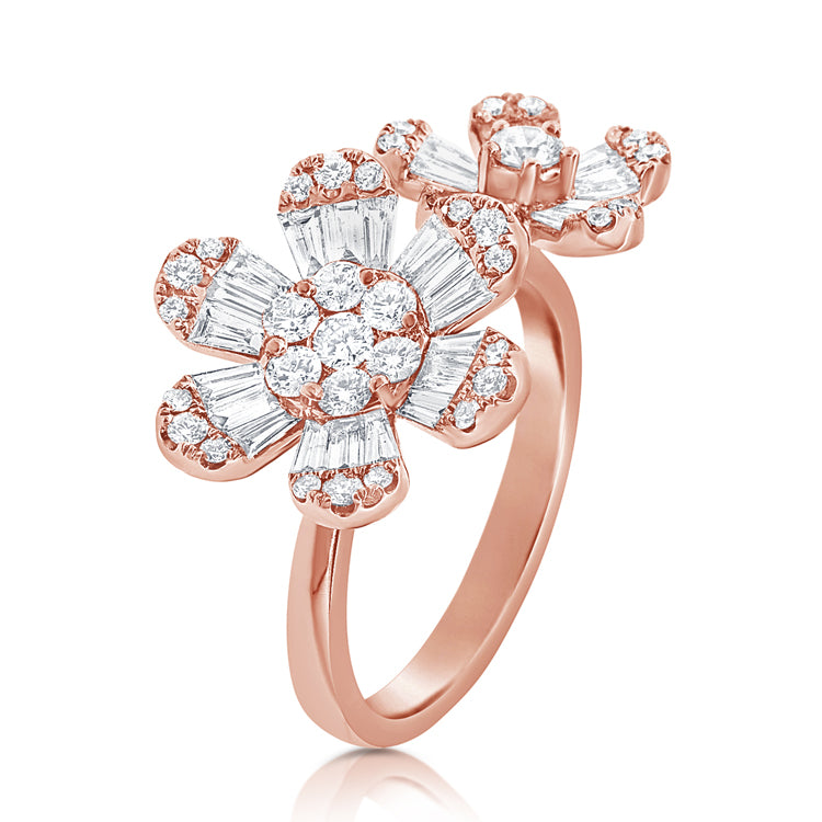 14K Rose Gold Double Diamond Flower Ring-Rings-new arrivals-