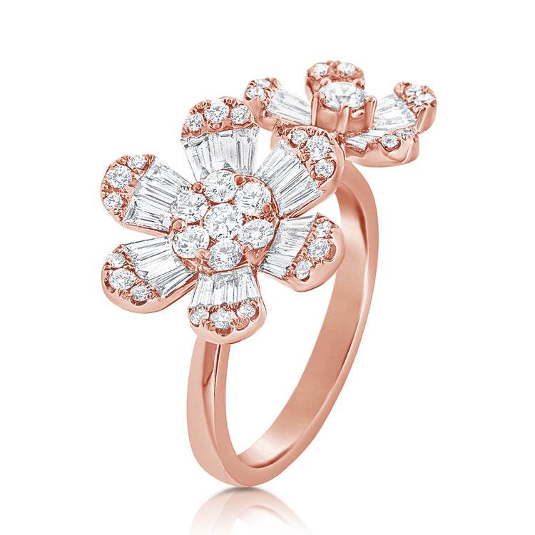 14K Rose Gold Double Diamond Flower Ring