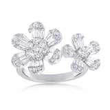 14K White Gold Double Diamond Flower Ring