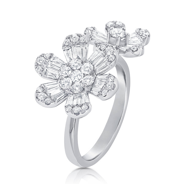 14K Rose Gold Double Diamond Flower Ring