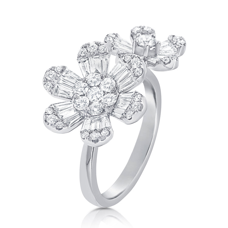 14K White Gold Double Diamond Flower Ring