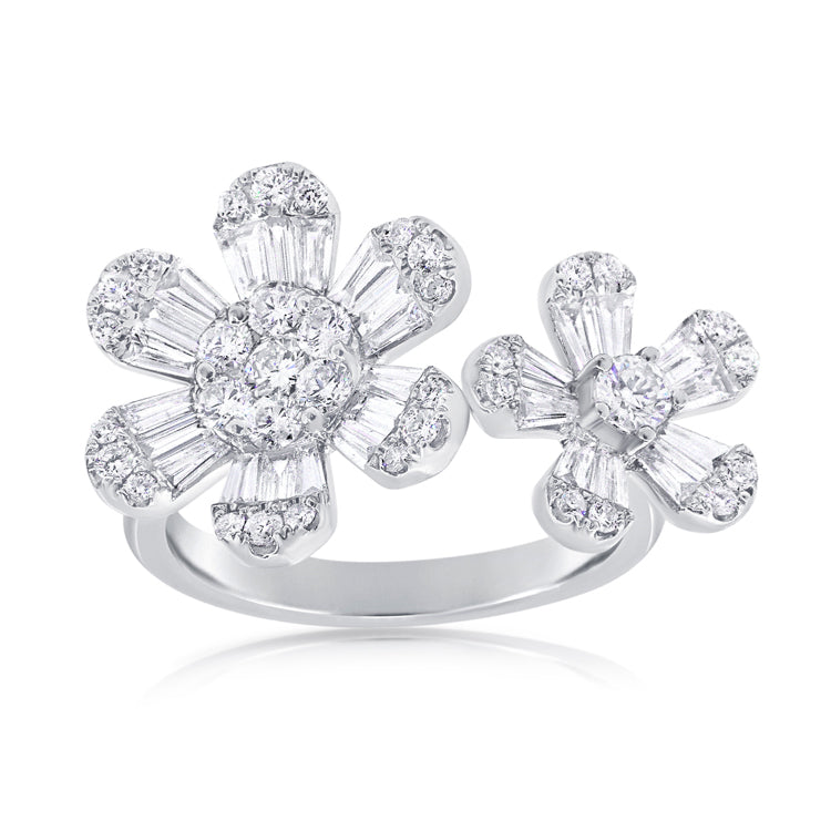 14K White Gold Double Diamond Flower Ring