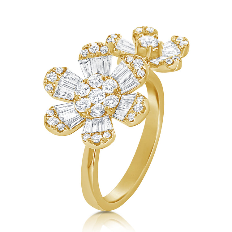 14K Yellow Gold Double Diamond Flower Ring-Rings-new arrivals-