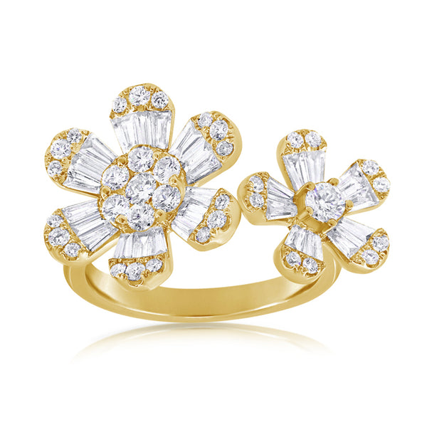 14K Yellow Gold Double Diamond Flower Ring