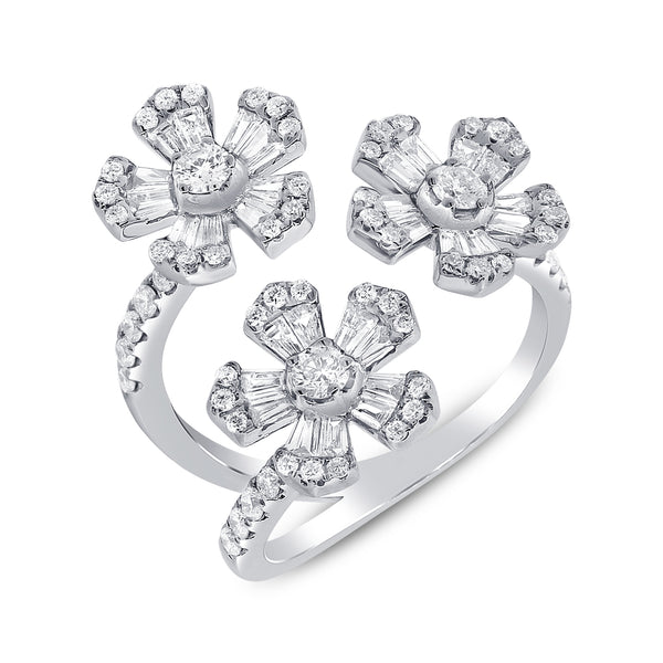 14K White Gold Diamond Triple Flower Wrap Ring