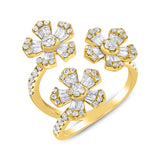14K Yellow Gold Diamond Triple Flower Wrap Ring