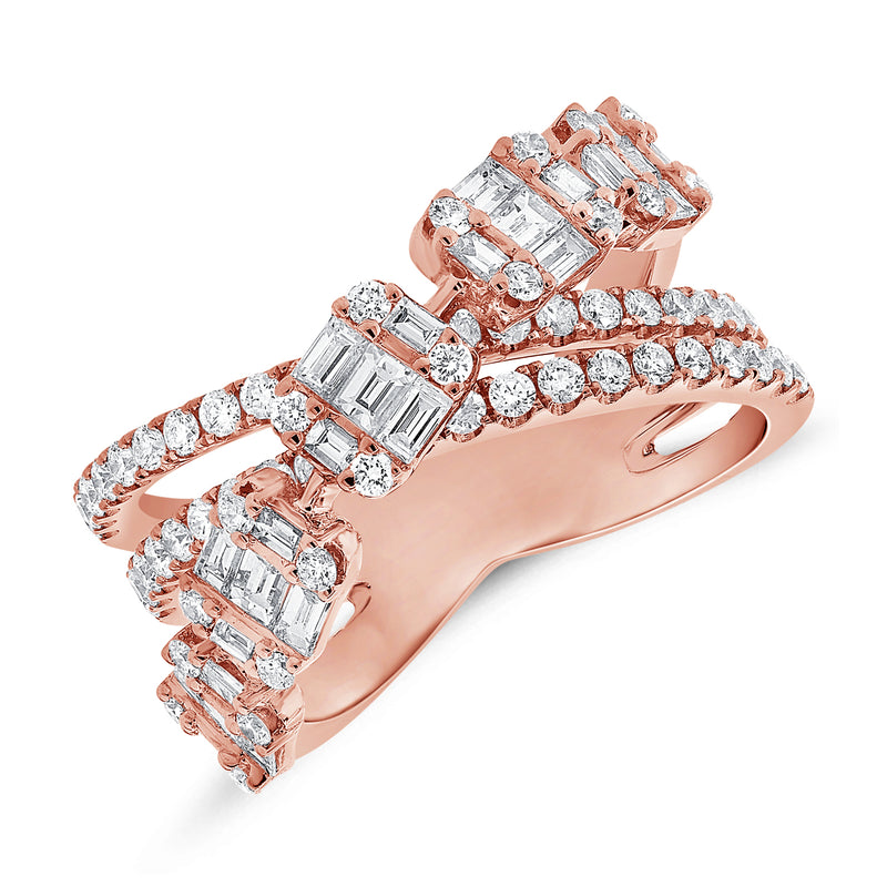 14K Rose Gold Diamond Crossover Ring