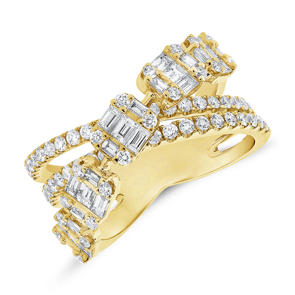 14K Yellow Gold Diamond Crossover Ring