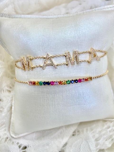 14K Yellow Gold Colored Stone Curved Bar Bracelet-Bracelets-lau international-