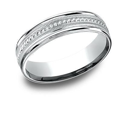 14k White Gold Center Rope Milgrain Band