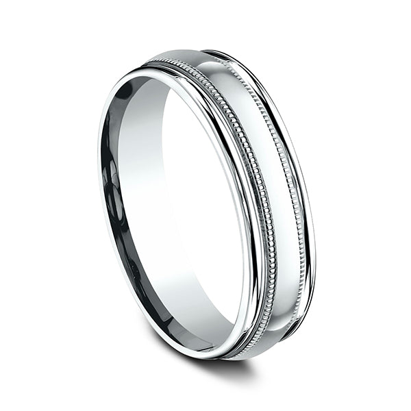 14k White High Polish Milgrain Band