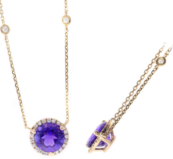 14K Rose Gold Diamond Amethyst Necklace