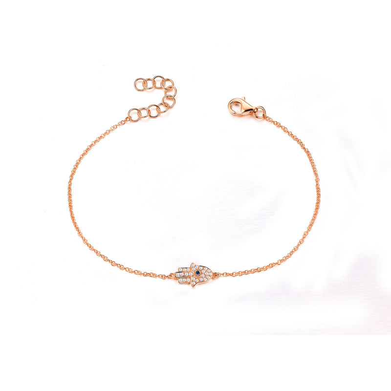 14K Rose Gold Diamond Hamsa Evil Eye Bracelet