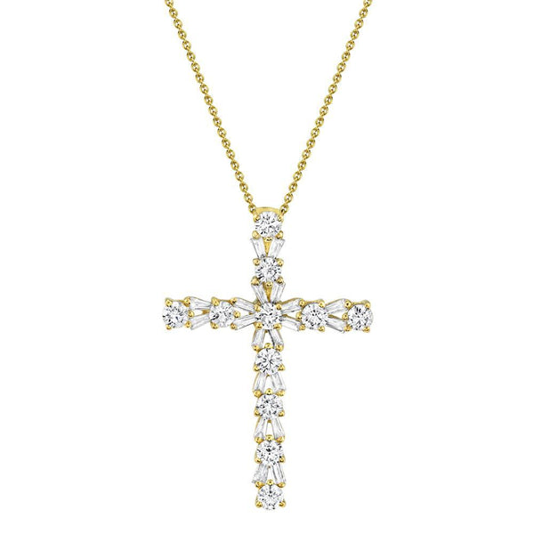 14K White Gold Diamond Cross Necklace-Necklaces-Maurice's Jewelers-YELLOW GOLD-