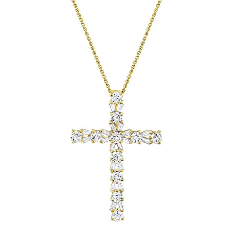 14K Rose Gold Diamond Cross Necklace-Necklaces-Maurice's Jewelers-YELLOW GOLD-