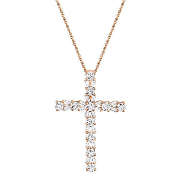 14K Rose Gold Diamond Cross Necklace-Necklaces-Maurice's Jewelers-ROSE GOLD-