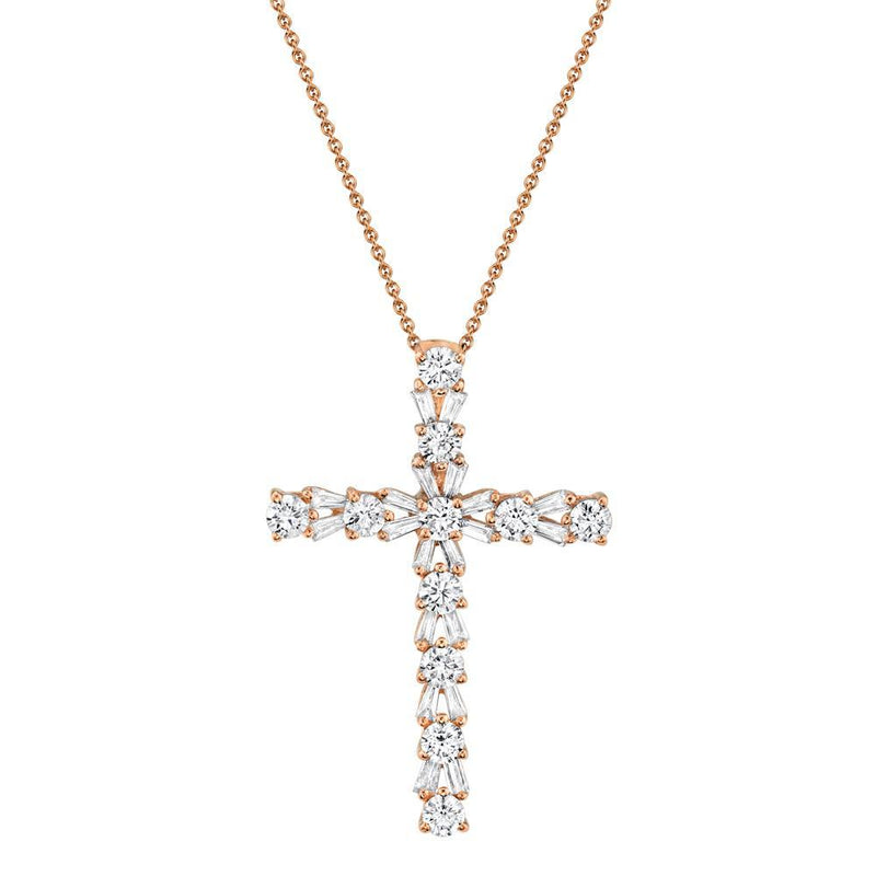 14K Rose Gold Diamond Cross Necklace-Necklaces-Maurice's Jewelers-ROSE GOLD-
