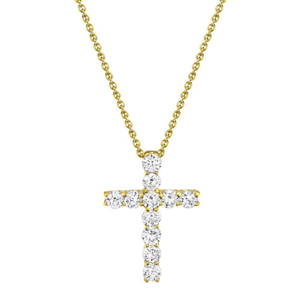 14K Yellow Gold Diamond Cross Necklace