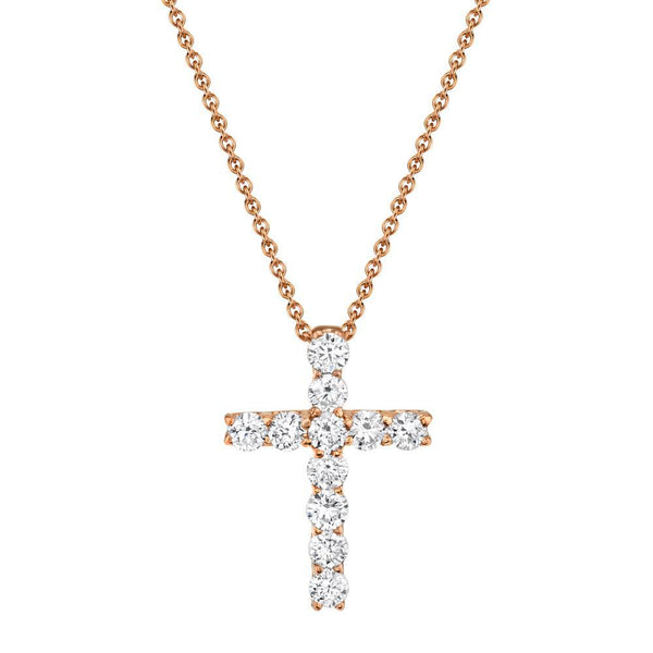 14K Rose Gold Diamond Cross Necklace