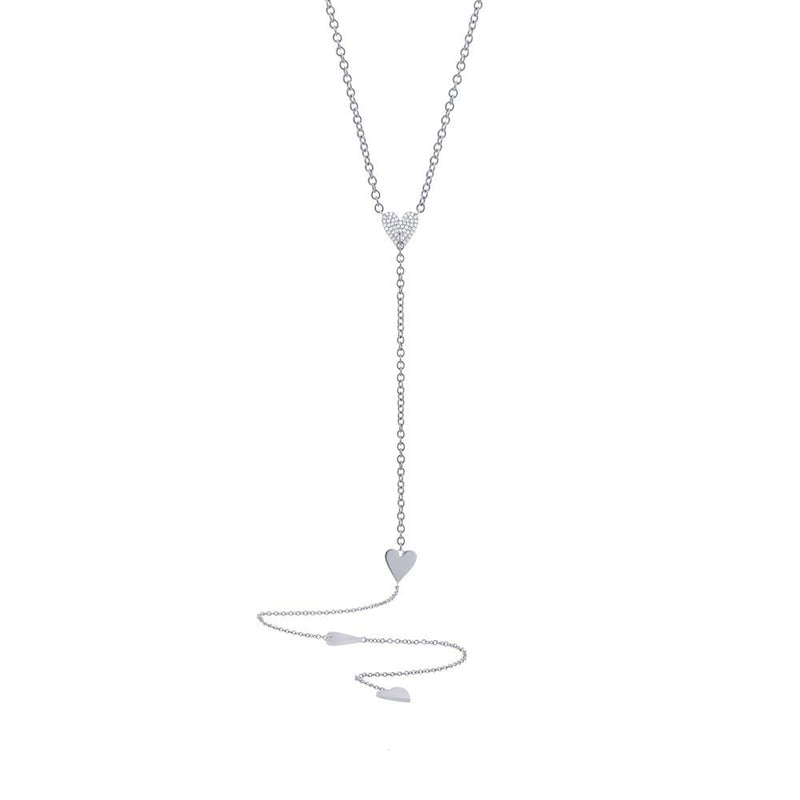 14K White Gold Pave Heart Lariat Necklace