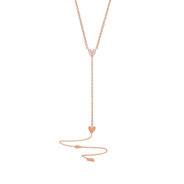14K White Gold Pave Heart Lariat Necklace-Necklaces-Maurice's Jewelers-Rose Gold-