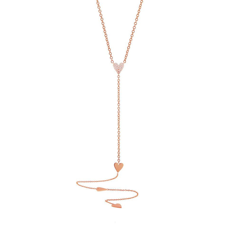 14K White Gold Pave Heart Lariat Necklace
