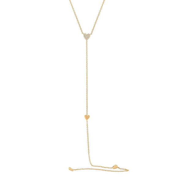 14K Yellow Gold Pave Heart Lariat Necklace