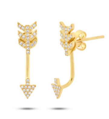 14K Yellow Gold Diamond Arrow Earrings