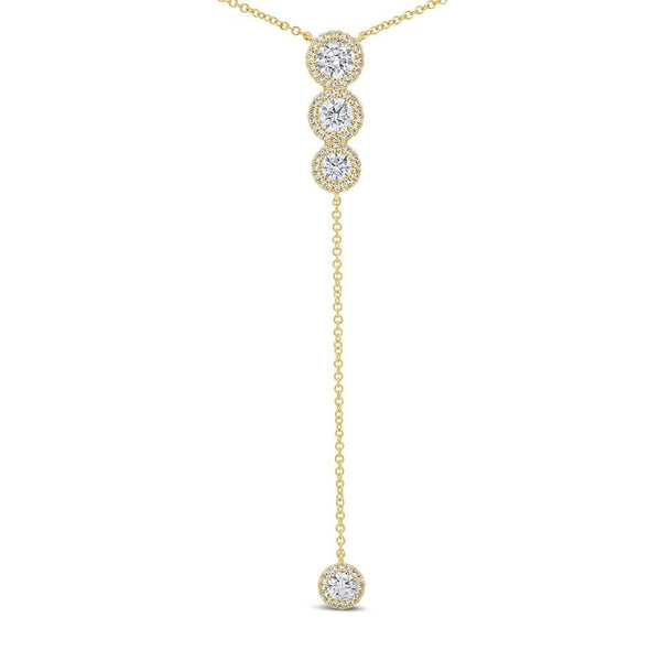 14K White Gold Diamond Halo "Y" Necklace