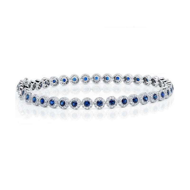 14K Yellow Gold Diamond Halo + Blue Sapphire Bracelet-Bracelets-Maurice's Jewelers-WHITE GOLD-