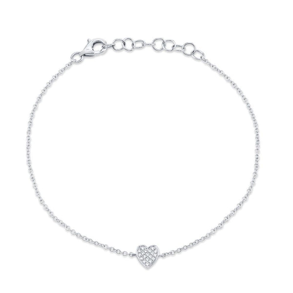 14K White Gold Diamond Heart Bracelet