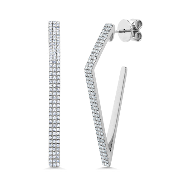 14K White Gold Diamond Triple Row Geometric Earrings