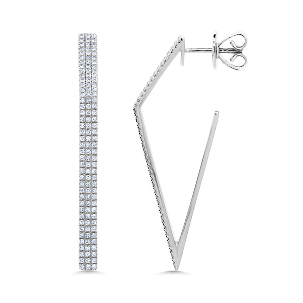 14K White Gold Diamond Triple Row Geometric Earrings